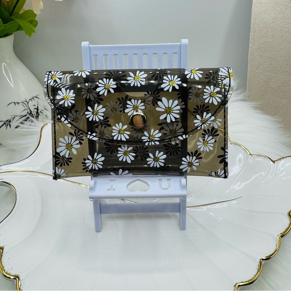 Florals Clear Card Case Wallet in Black - Picture 5 of 6